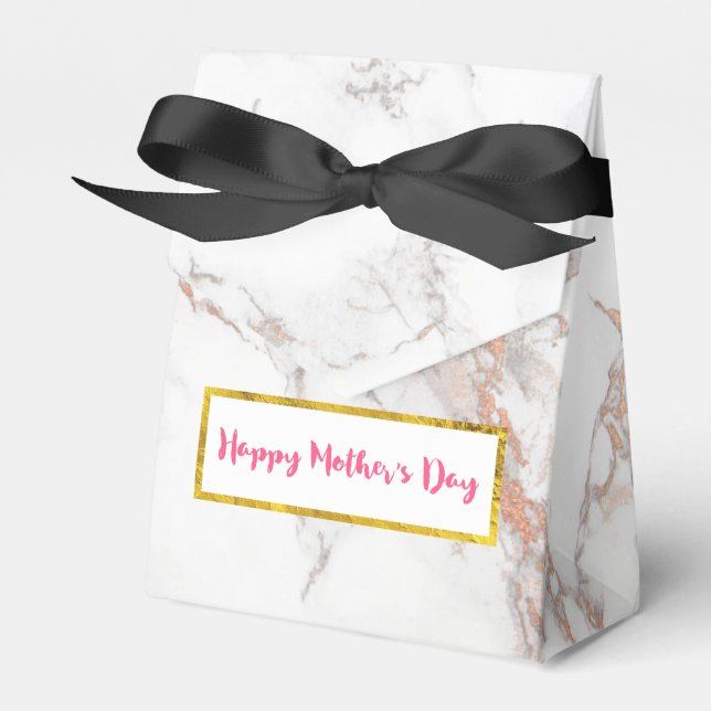 White Marble Texture Happy Mother's Day Favor Boxes (Front Side)