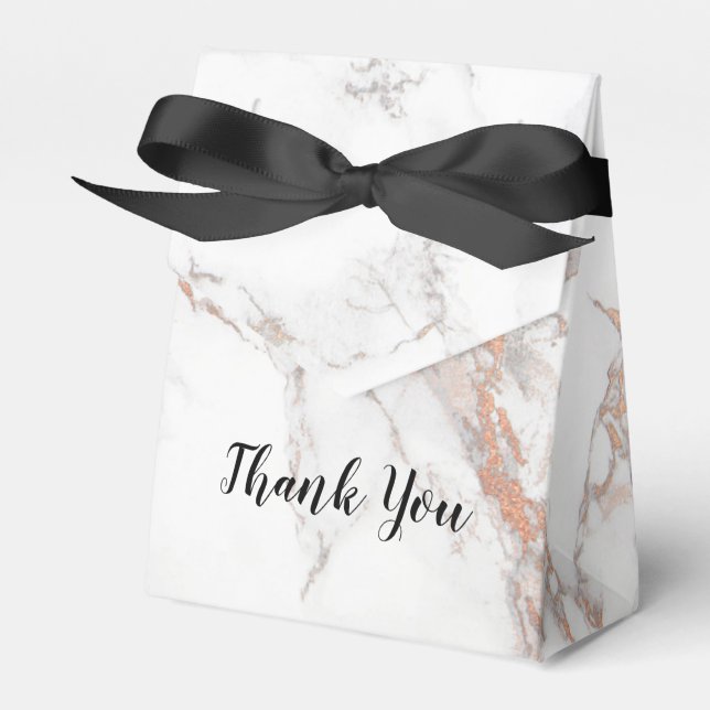 White Marble Texture Happy Thank You Favor Boxes (Front Side)