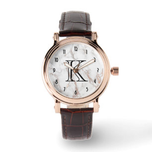 White Marble Texture Monogram Watch