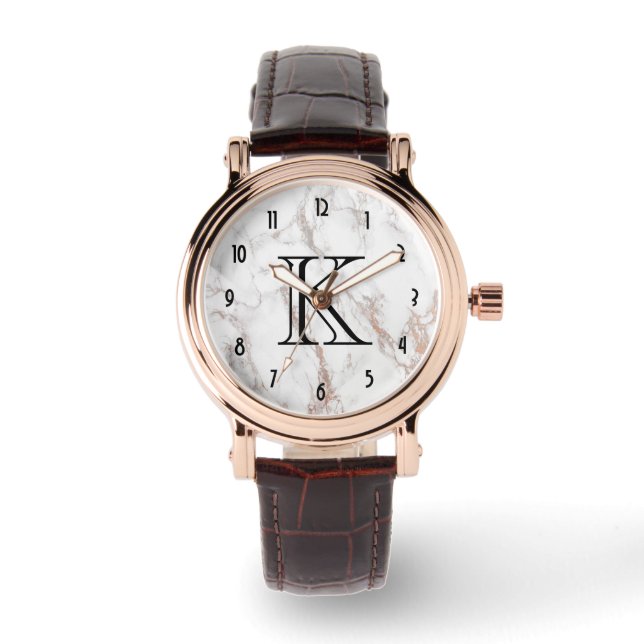 White Marble Texture Monogram Watch (Front)