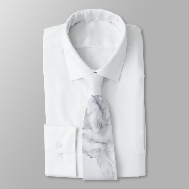 White Marble Texture Neck Tie (Tied)