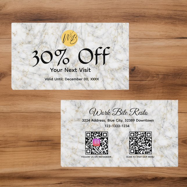  White Marble Texture Restaurant Qr Code Menu and  Discount Card (Creator Uploaded)