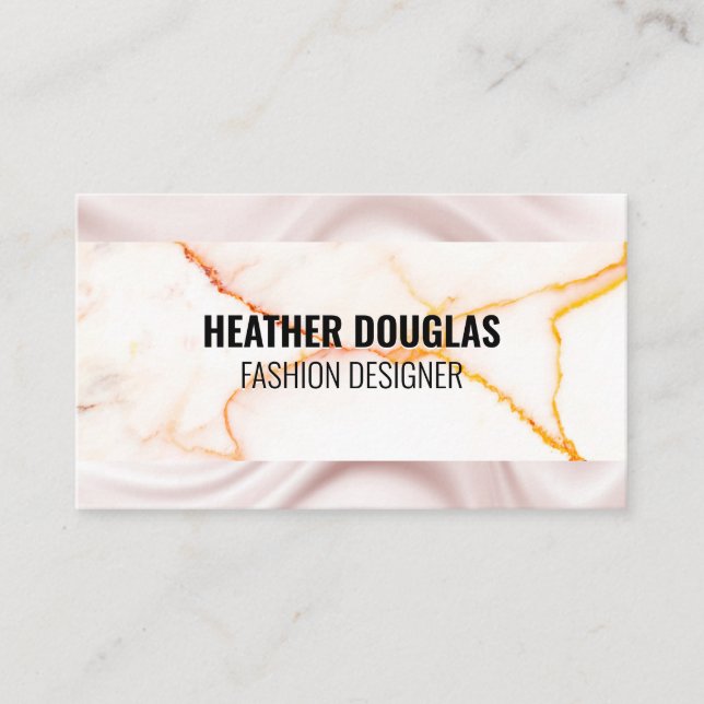 White Marble Texture | Silk Fabric Business Card (Front)