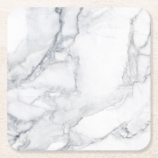 White marble texture square paper coaster (Front)