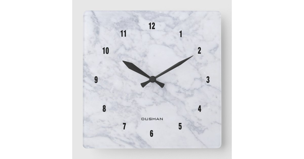 White Marble Texture Square Wall Clock Zazzle