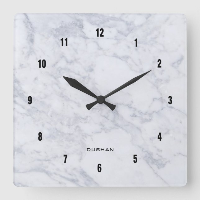 White Marble Texture Square Wall Clock (Front)