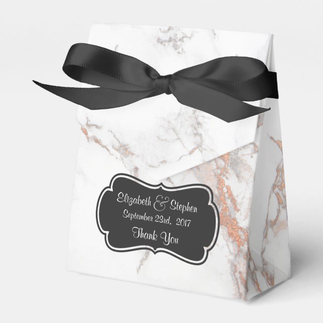 White Marble Texture Wedding Thanks Favor Boxes (Front Side)