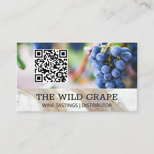 White Marble Texture | Wine Grapes | QR Code Business Card | Zazzle