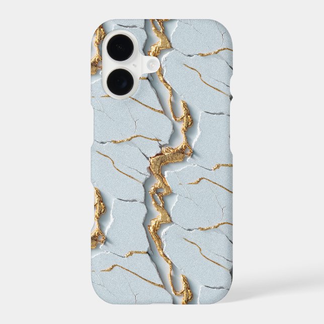White Marble Texture with Cracked Gold Veins iPhone Case (Back)