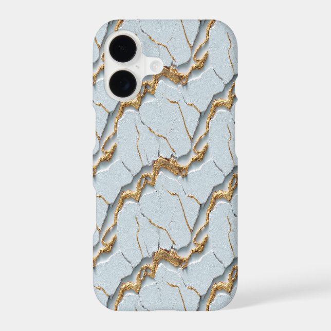 White Marble Texture with Cracked Gold Veins iPhone Case (Back)