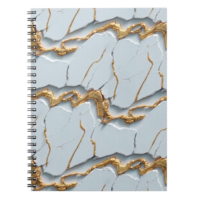 White Marble Texture with Cracked Gold Veins Notebook (Front)