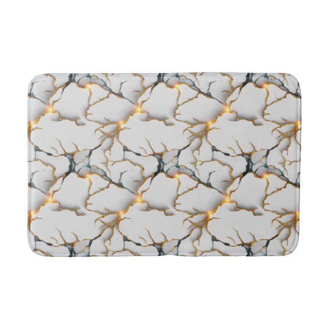 White Marble Texture with Glowing Gold Veins Bath Mat (Front)