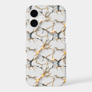 White Marble Texture with Glowing Gold Veins iPhone 17 Case