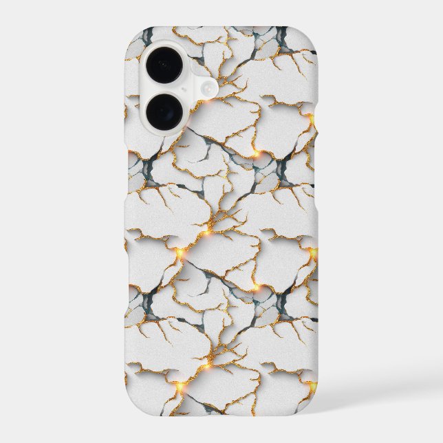 White Marble Texture with Glowing Gold Veins iPhone Case (Back)