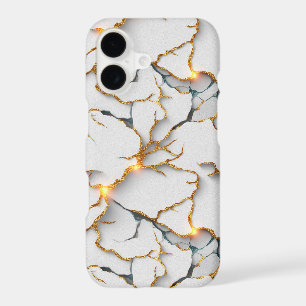 White Marble Texture with Glowing Gold Veins iPhone 17 Case