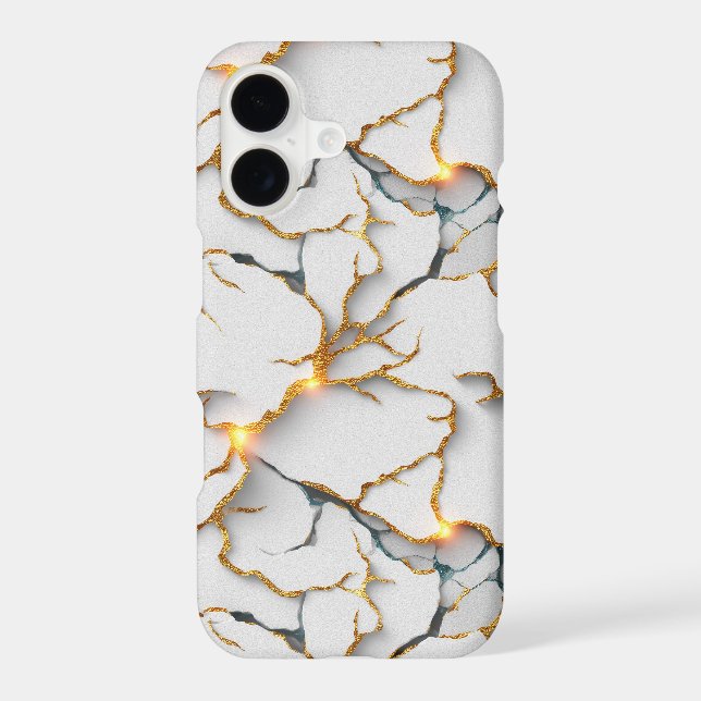 White Marble Texture with Glowing Gold Veins iPhone Case (Back)