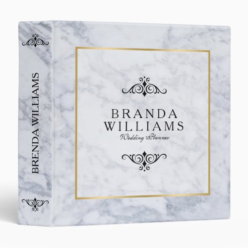 White Marble Texture With Gold  Black Frame 3 Ring Binder