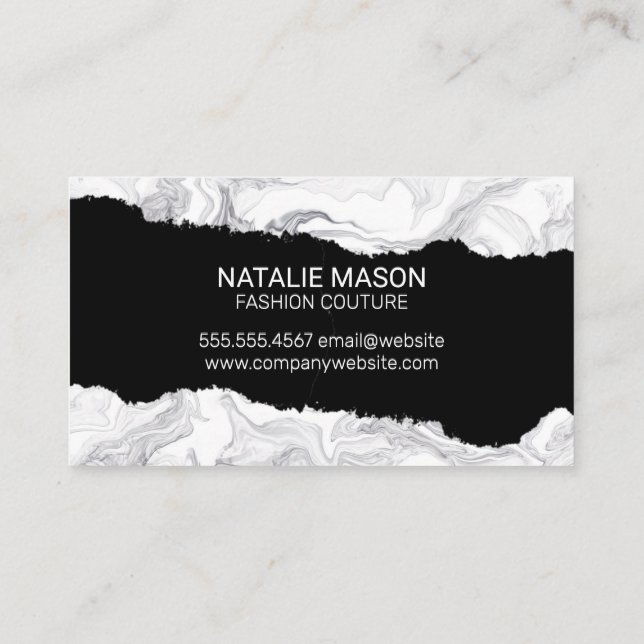 White Marble | Torn Effect Business Card (Back)