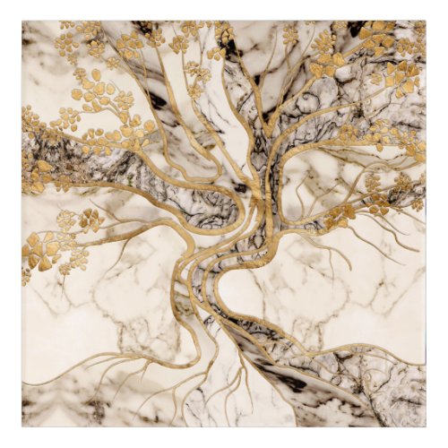 White Marble Tree of Life Abstract Acrylic Print