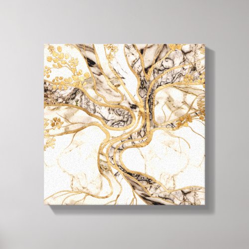 White Marble Tree of Life Abstract Canvas Print