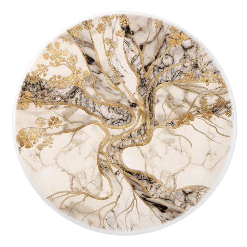 White Marble Tree of Life Abstract Ceramic Knob