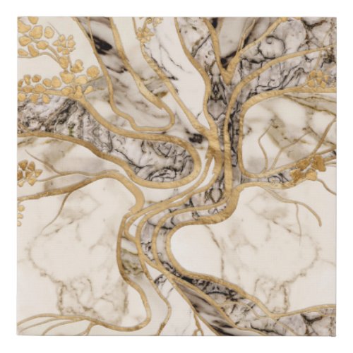 White Marble Tree of Life Abstract Faux Canvas Print