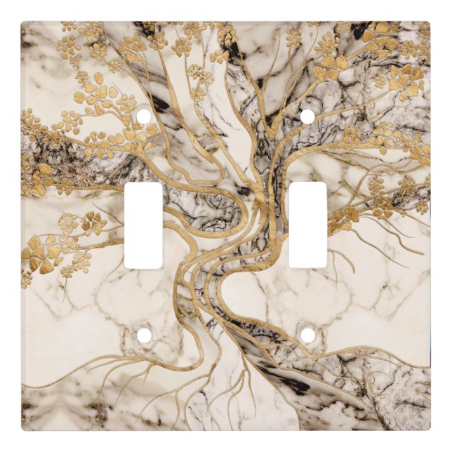 White Marble Tree of Life Abstract Light Switch Cover (Front)