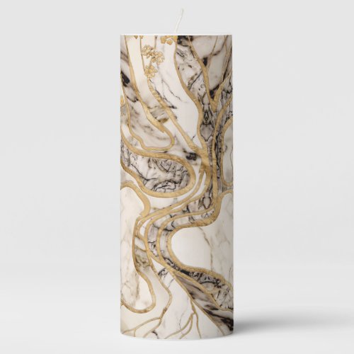 White Marble Tree of Life Abstract Pillar Candle