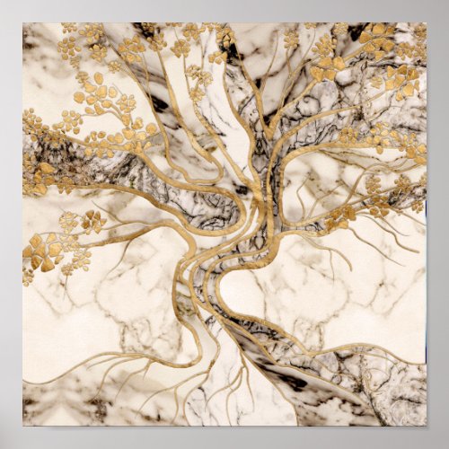 White Marble Tree of Life Abstract Poster