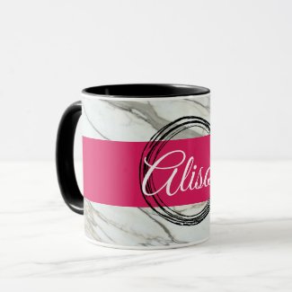White marble, trendy fuchsia personalized name mug