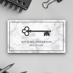 White Marble Vintage Antique Key Real Estate Business Card