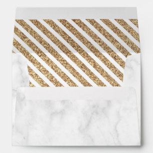 White Marble Vintage Faux Gold Glitter Stripes Envelope