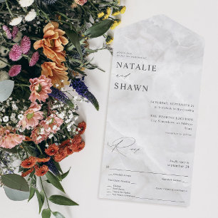White Marble Wedding  All In One Invitation