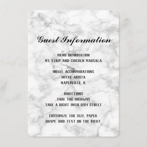 White Marble Wedding Details Info Card