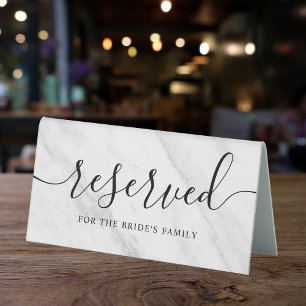 White Marble Wedding Reserved Table Tent
