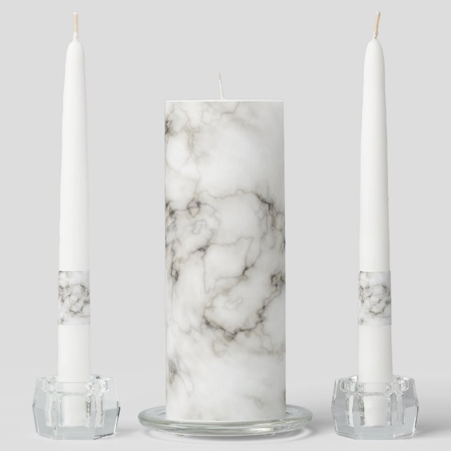 white-marble wedding unity candle set (Front)