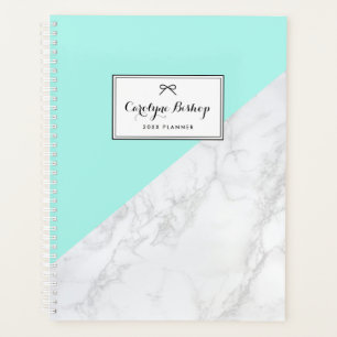 White Marble with Aqua Accent Personalized Planner