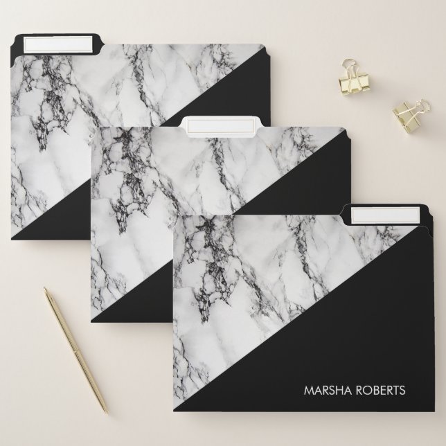 White Marble With Black Grain And Triangle File Folder (Set)