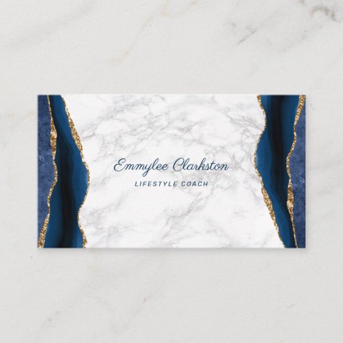White Marble with Blue Gold Agate Business Card