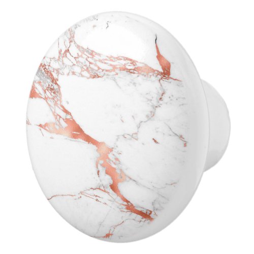 White Marble With Dramatic Rose Gold Veining Ceramic Knob