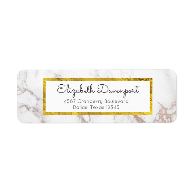 White Marble with Faux Gold Foil Frame Label (Front)