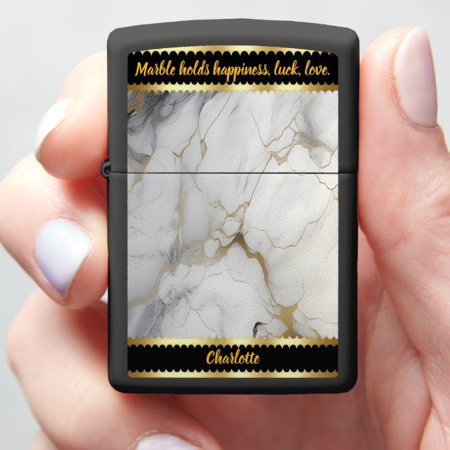 White marble with fine gold veins zippo lighter (In Hand)