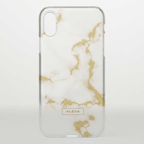 White marble with gold accents  monogram iPhone XS case