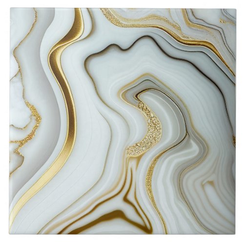 White Marble with Gold Ceramic Tile