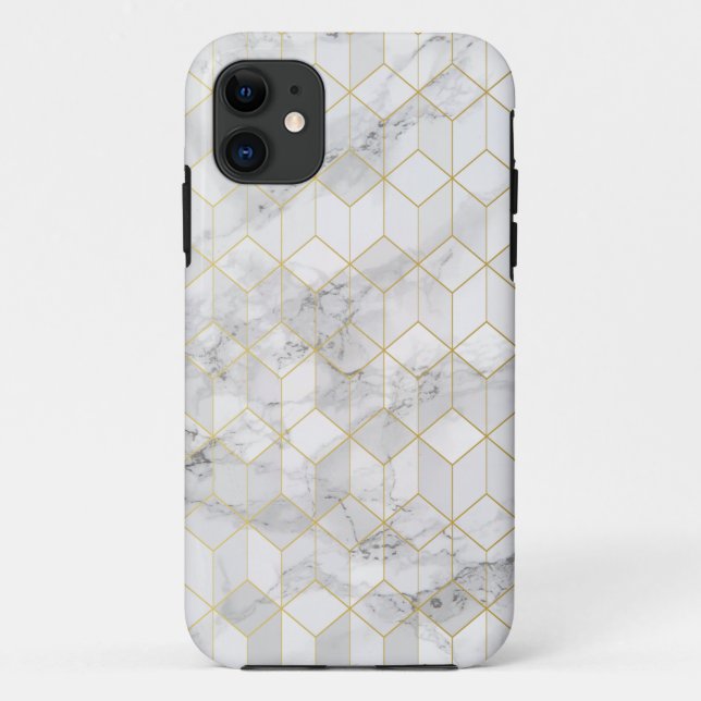 White Marble with Gold Cube Pattern Case-Mate iPhone Case (Back)