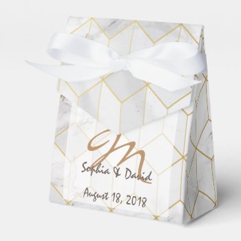 White Marble With Gold Cube Pattern   Monogram Favor Boxes by DesignByLang at Zazzle