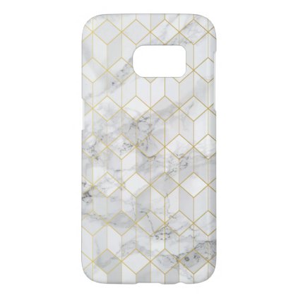 White Marble with Gold Cube Pattern Samsung Galaxy S7 Case