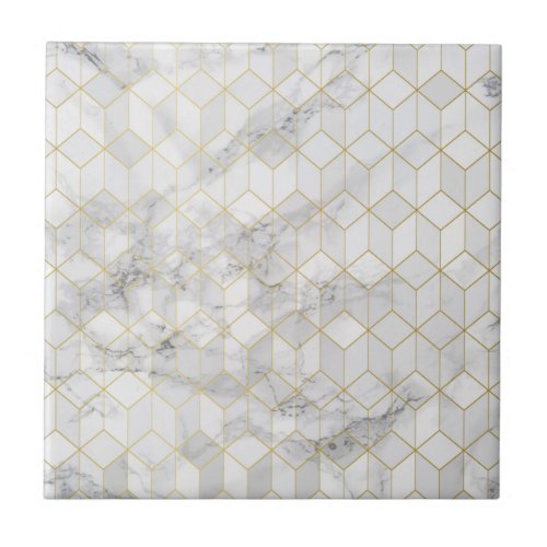 White Marble with Gold Cube Pattern Tile
