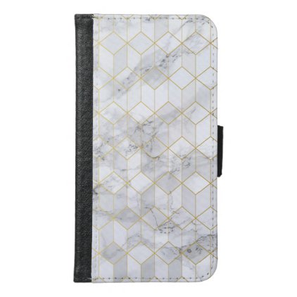White Marble with Gold Cube Pattern Wallet Phone Case For Samsung Galaxy S6