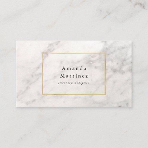 White Marble with Gold Frame Simple Business Card